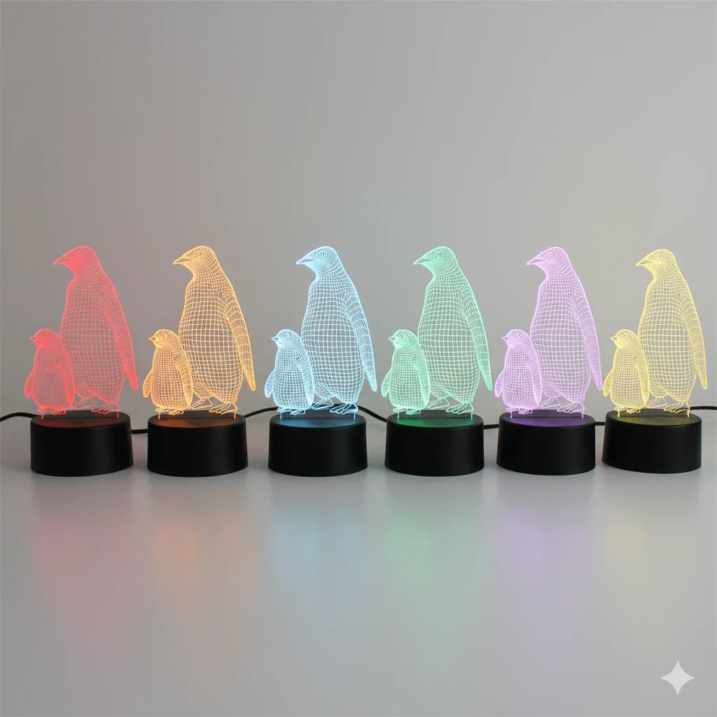 Lampe veilleuse Pingouin 3D avec Télécommande 16 Couleurs
