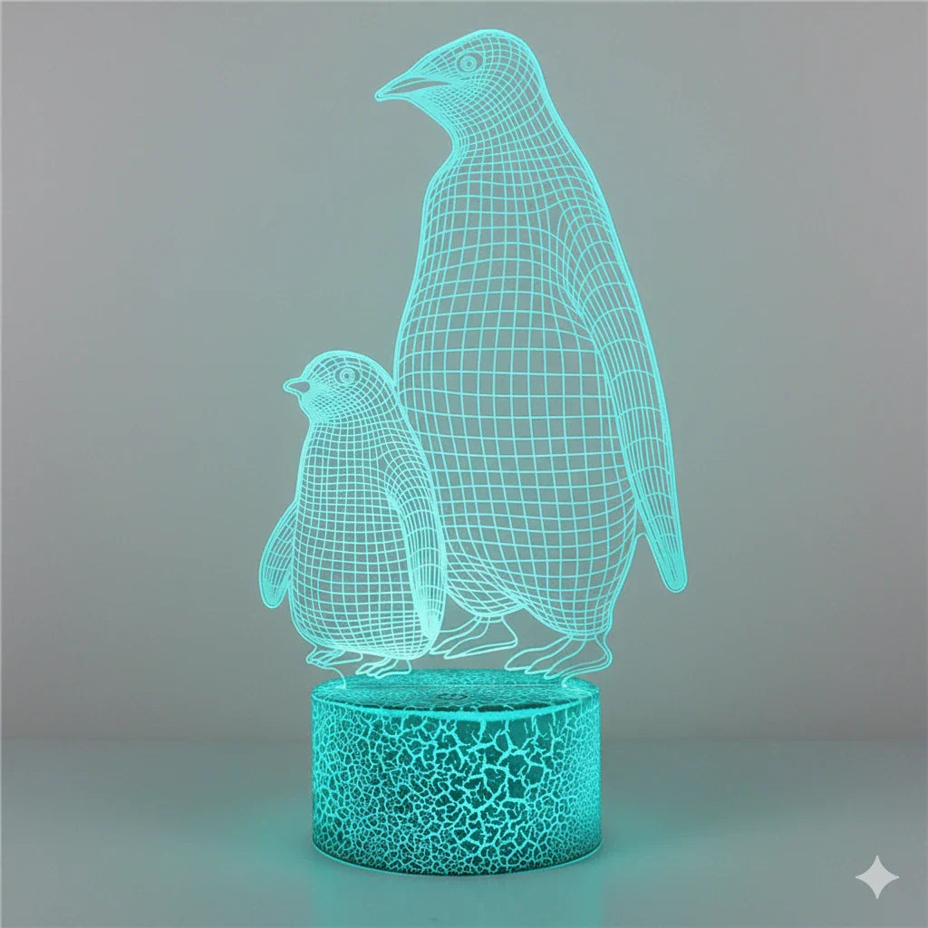 Lampe veilleuse Pingouin 3D avec Télécommande 16 Couleurs