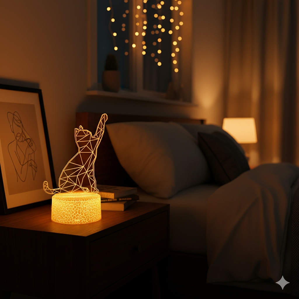 Veilleuse Chat Led 3D 7 Couleurs