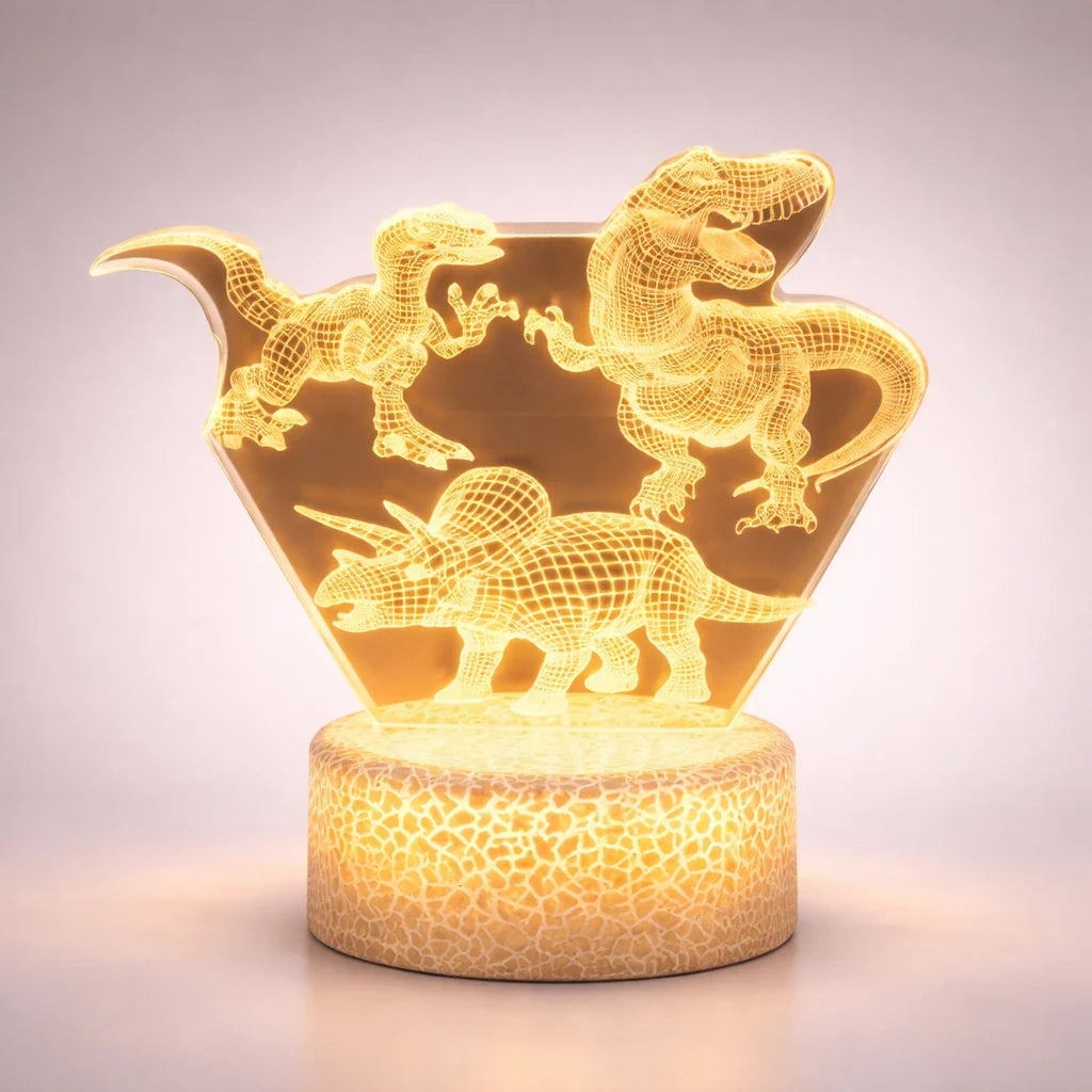 Veilleuse Lampe LED Avec 3 Dinosaures 3D Pour Enfants