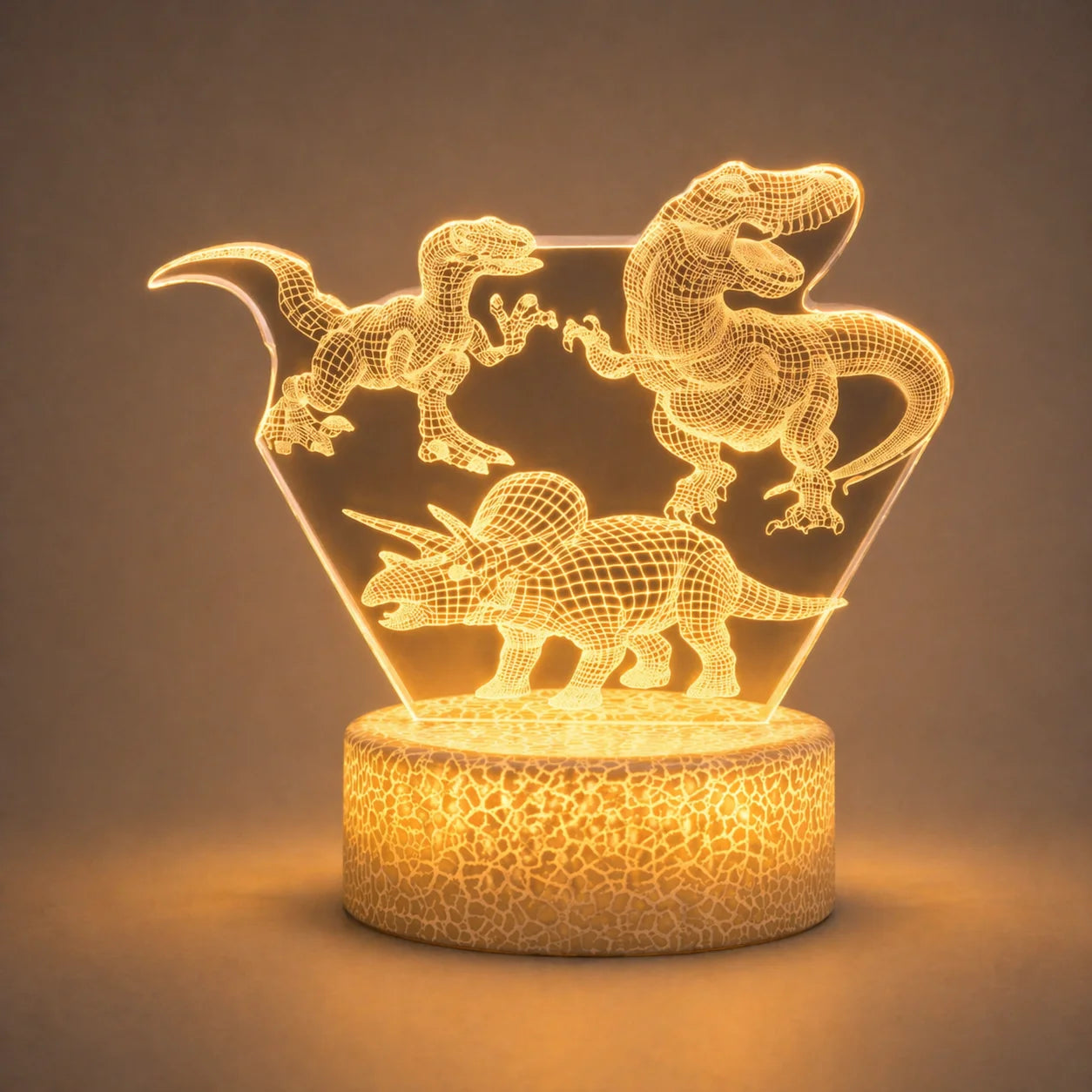 Veilleuse Lampe LED Avec 3 Dinosaures 3D Pour Enfants